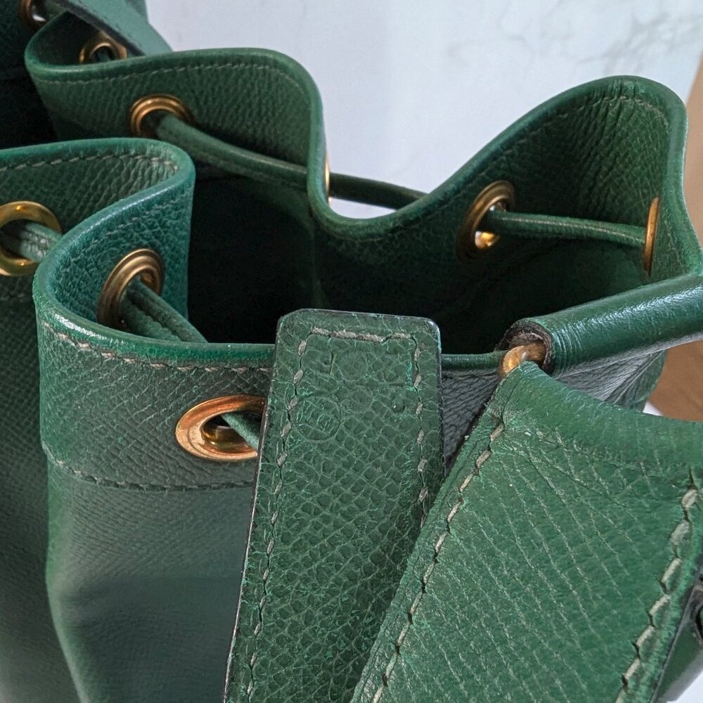 Hermes Vintage Standy Bucket Bag Green Vert Clair Courchevel Leather RARE - Picture 9 of 16